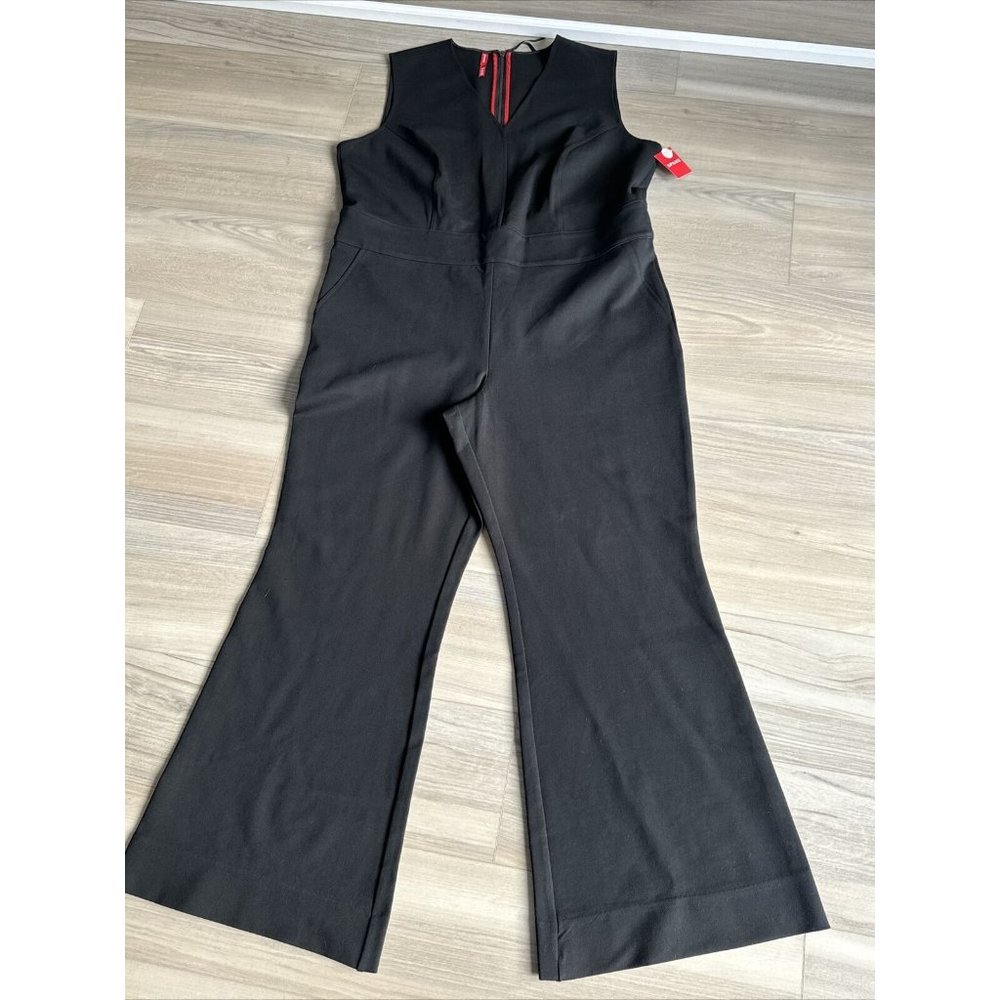 SPANX PERFECT SLVLS JUMPSUIT Black Wide Leg Sleeveless With Zipper 1X Petite NWT